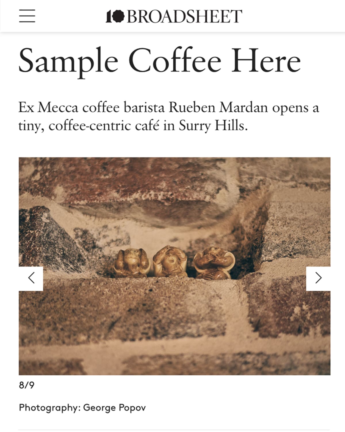 Broadsheet Sample Coffee Surry Hills