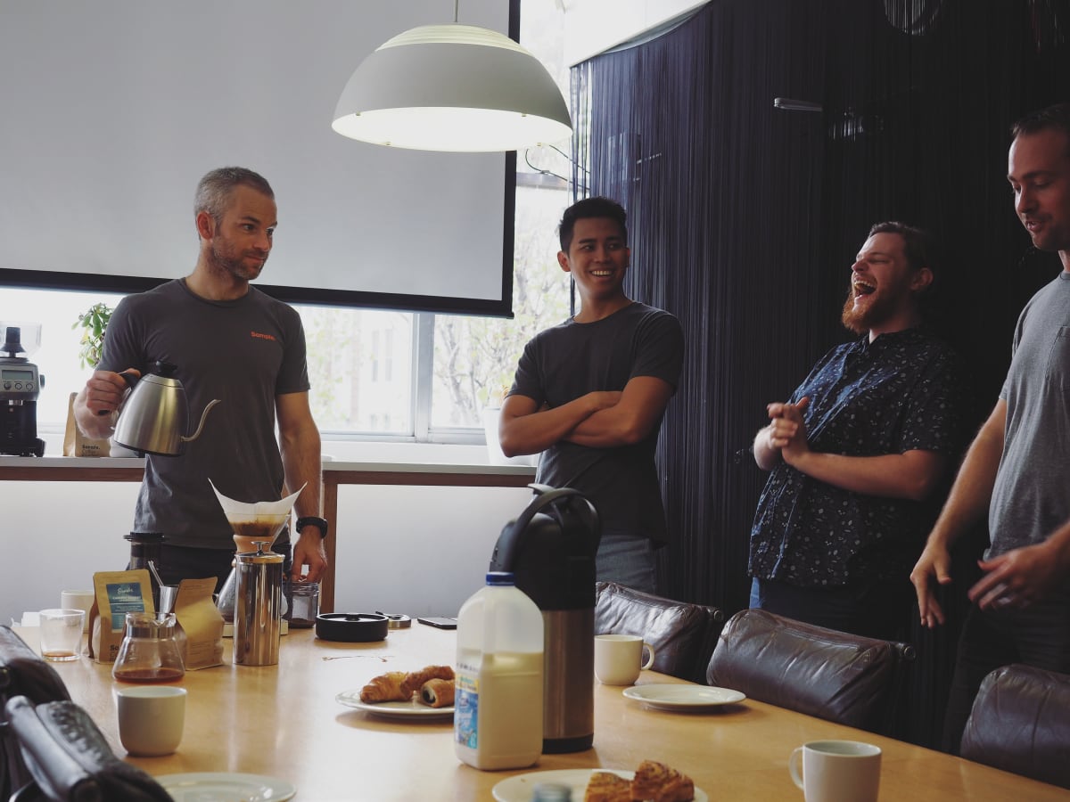 Office team coffee brewing event for a tech company of Sydney.